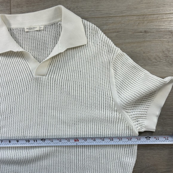 Suitsupply Crochet Polo Mens XXL Off White Open Collar Buttonless Knit Cotton - Picture 7 of 9